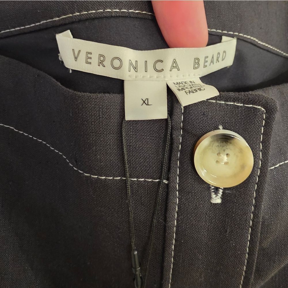 Veronica Beard Tiffany Linen Button-Front Crop Top NWT XL $298 NAVY BLUE - Picture 8 of 9